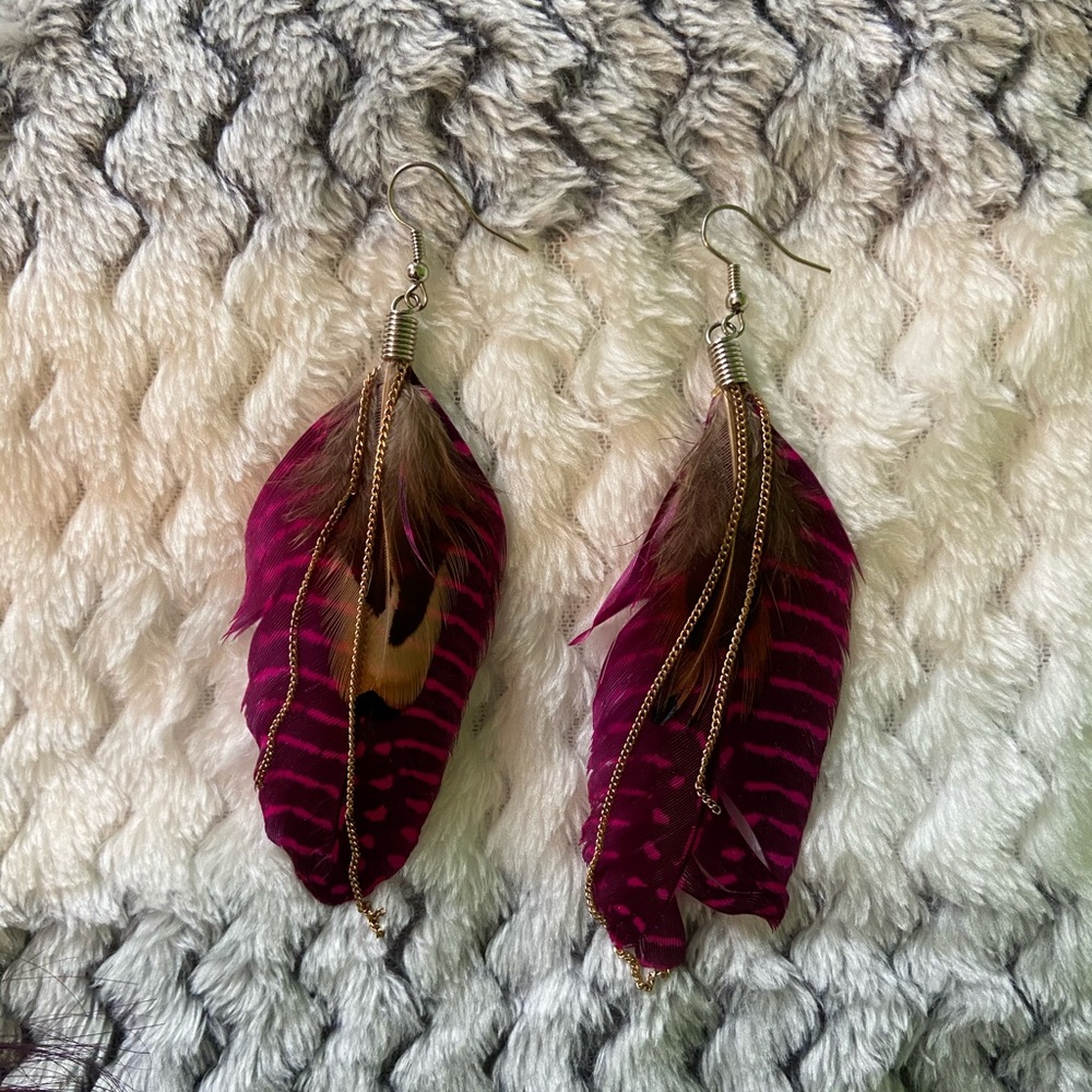 Pink feather earrings